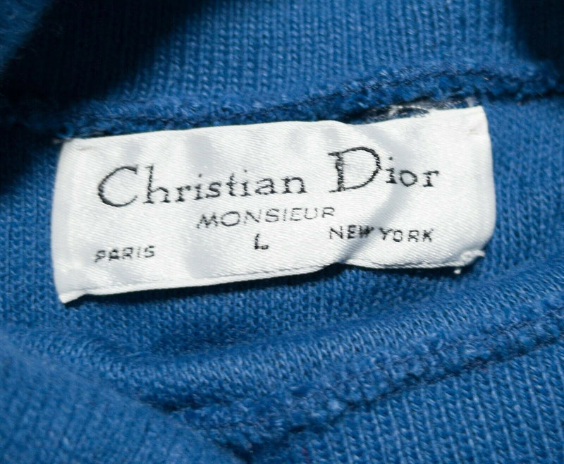 Christian Dior Monsieur Men's Large Blue Turtleneck Roll-Tab Vintage 80s Sweater