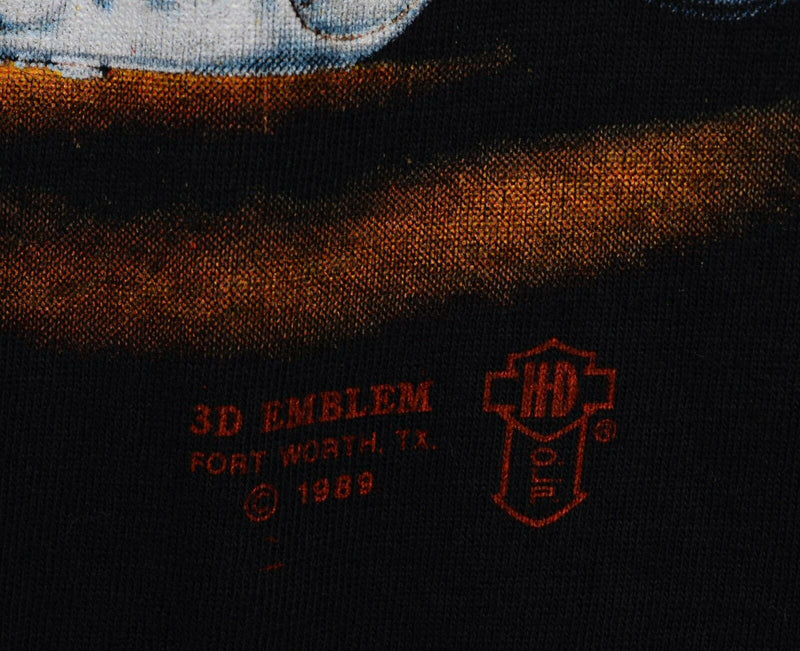 Vintage 1989 3D Emblem Mens XL Harley-Davidson Golden Gate Graphic Black T-Shirt