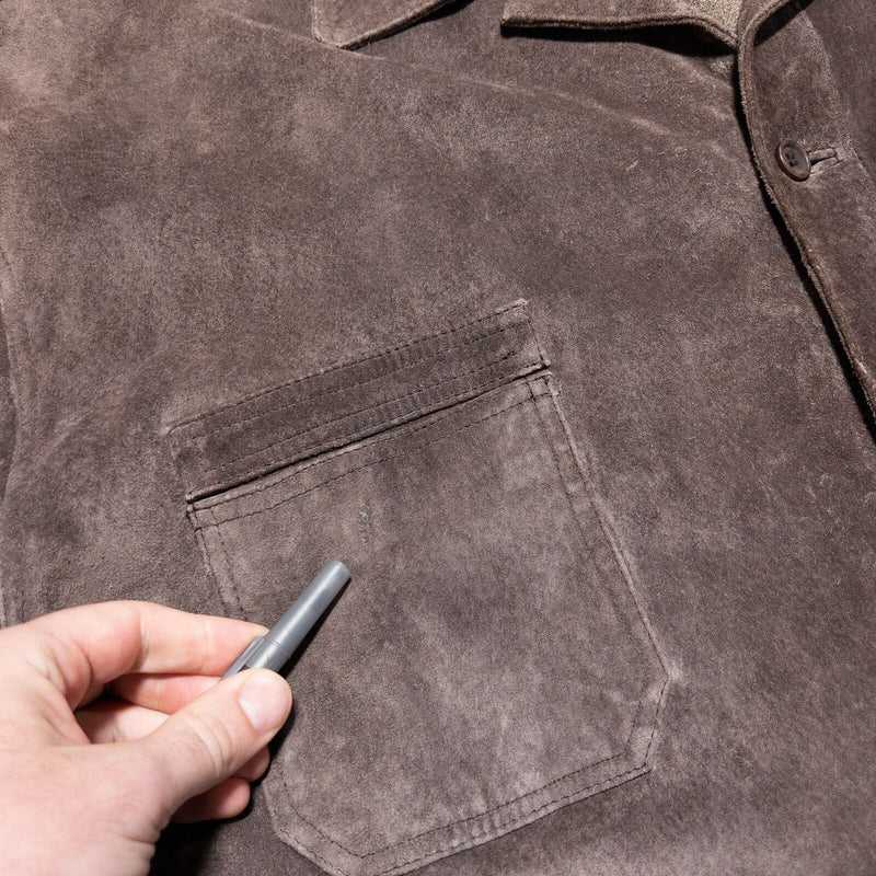 Roper Suede Leather Jacket Men's 2XL Brown Button-Front Collared Worn Western