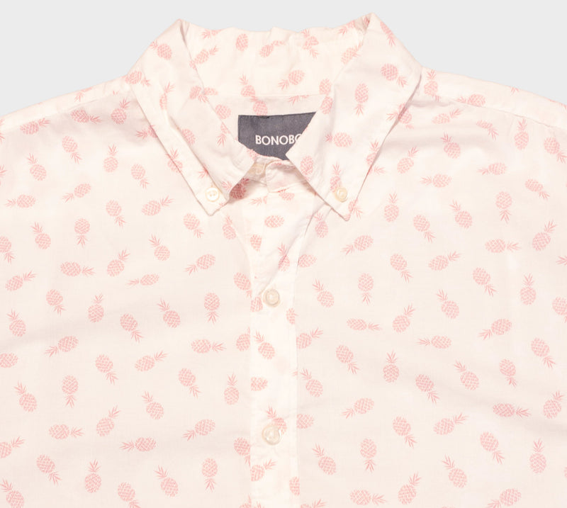 Bonobos Pineapples Shirt Medium Slim Men's White Pink Fruit S/S Button-Down