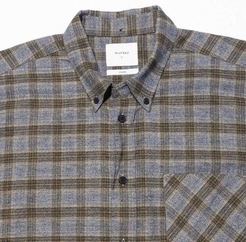 Billy Reid Flannel Shirt Large Men's Long Sleeve Gray Plaid Button-Down