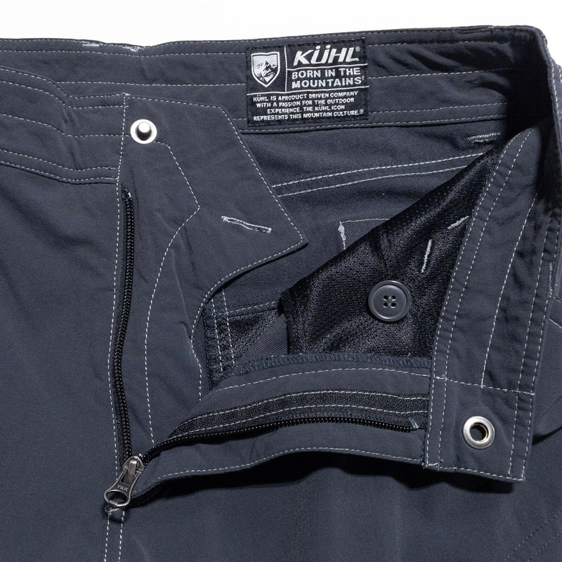 Kuhl Cargo Shorts Men's 36 Gray Pockets Nylon Wicking 12" Inseam Hiking Outdoor