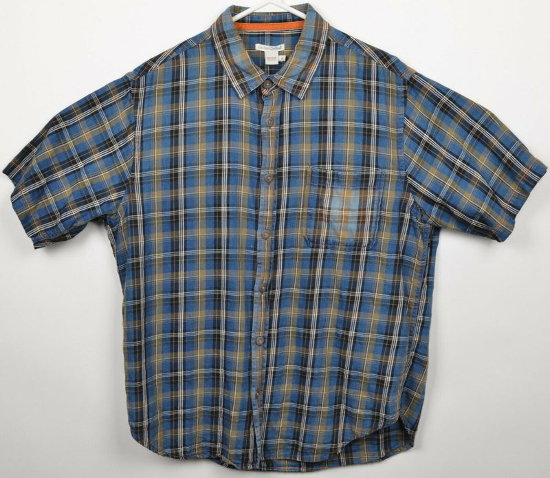 Carbon 2 Cobalt Men's Medium Blue Plaid Short Sleeve Button-Front Shirt