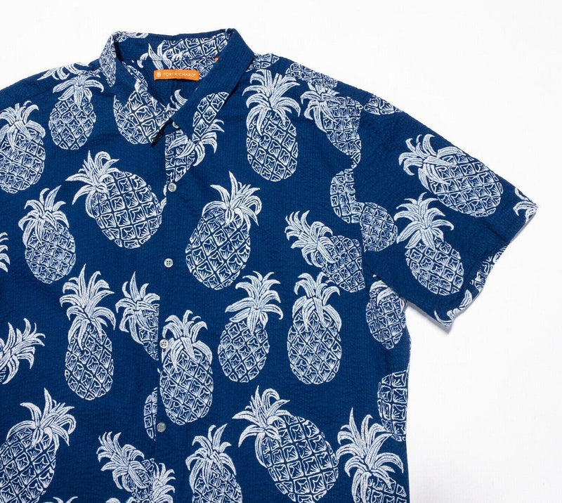 Tori Richard Pineapple Shirt 2XL Men's Hawaiian Cotton Pucker Lawn Blue Aloha
