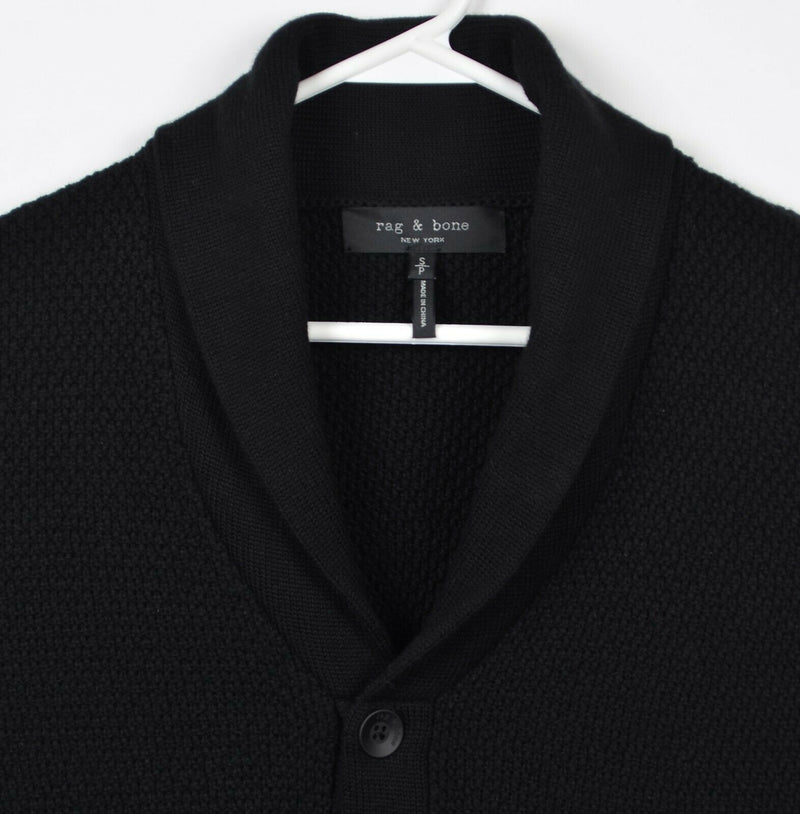 Rag & Bone Men Small Merino Wool Blend Black Knit Shawl Collar Cardigan Sweater