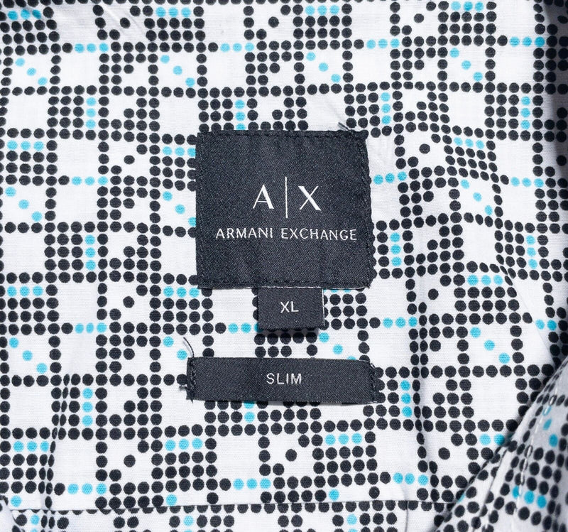 Armani Exchange Shirt Men's XL Slim Button-Up White Blue Geometric Polka Dot