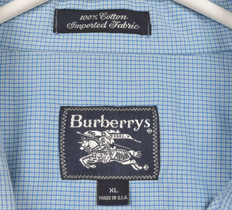 Vintage 1980s Burberry Men's XL Blue Check Made in USA Button-Front Shirt