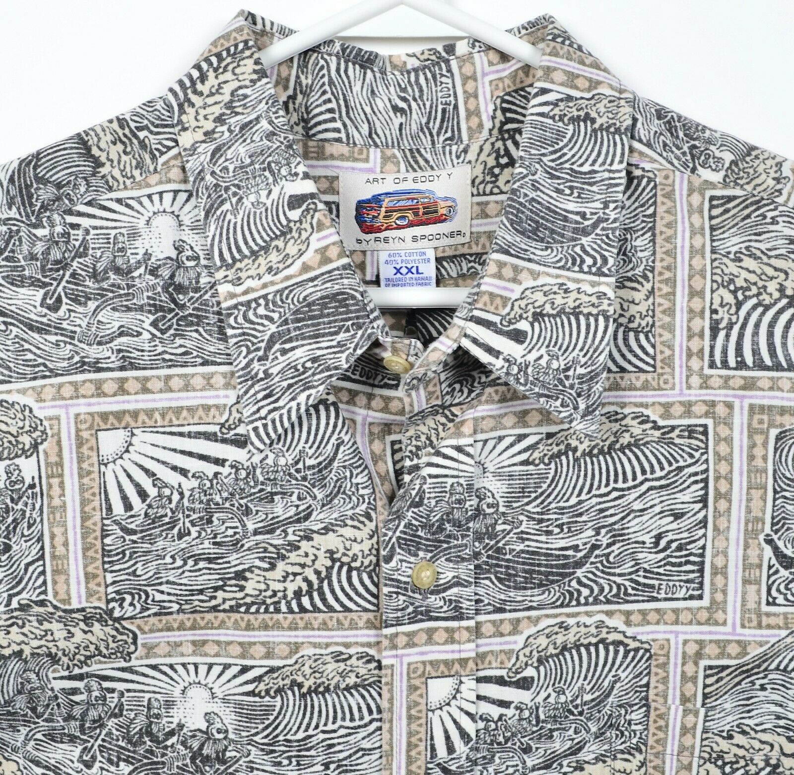 Art of Eddy Y by Reyn Spooner Men's 2XL Waves Polynesian Hawaiian Aloh