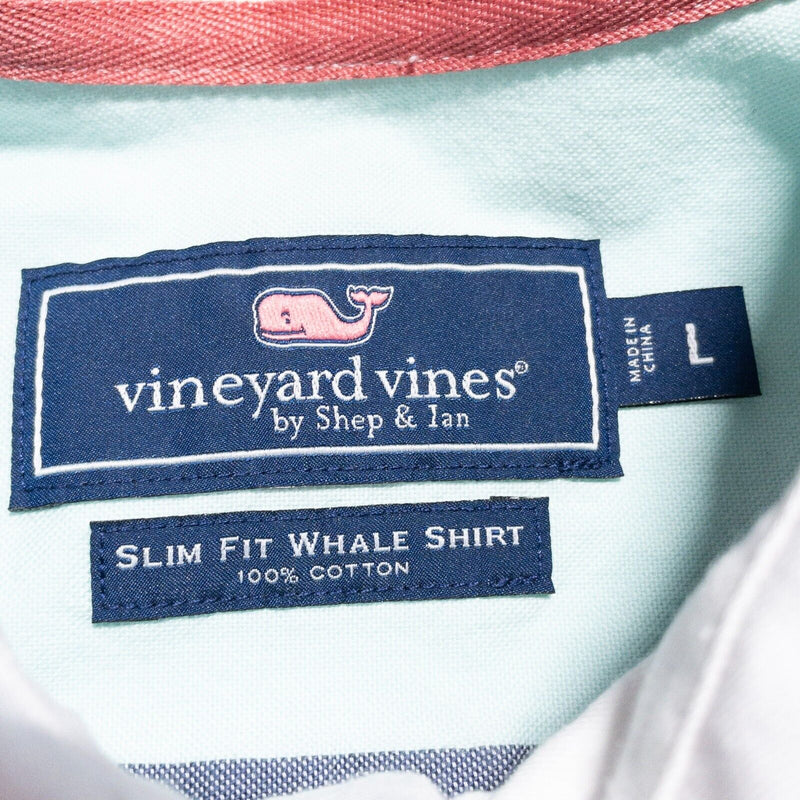 Vineyard Vines Whale Shirt Men's Large Slim Fit Striped Preppy Green Blue Rugby