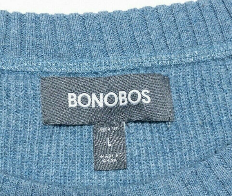 Bonobos Sweater Men's Large Merino Wool Blend Blue Crewneck Pullover Knit