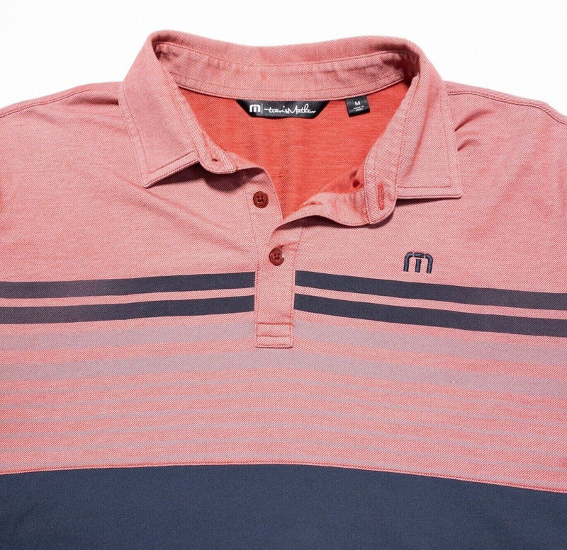 Travis Mathew Polo Medium Men's Shirt Golf Casual Pink/Red Blue Striped Stretch