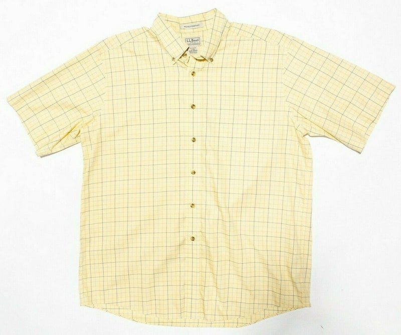 L.L. Bean Shirt Men's Large Wrinkle-Free Twill Sport Yellow Plaid Short Sleeve