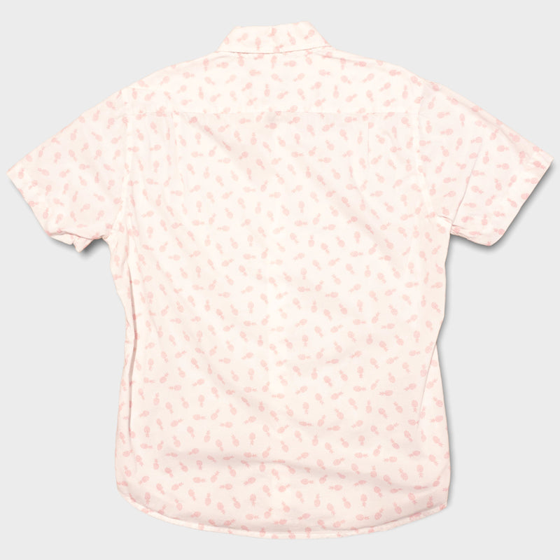 Bonobos Pineapples Shirt Medium Slim Men's White Pink Fruit S/S Button-Down