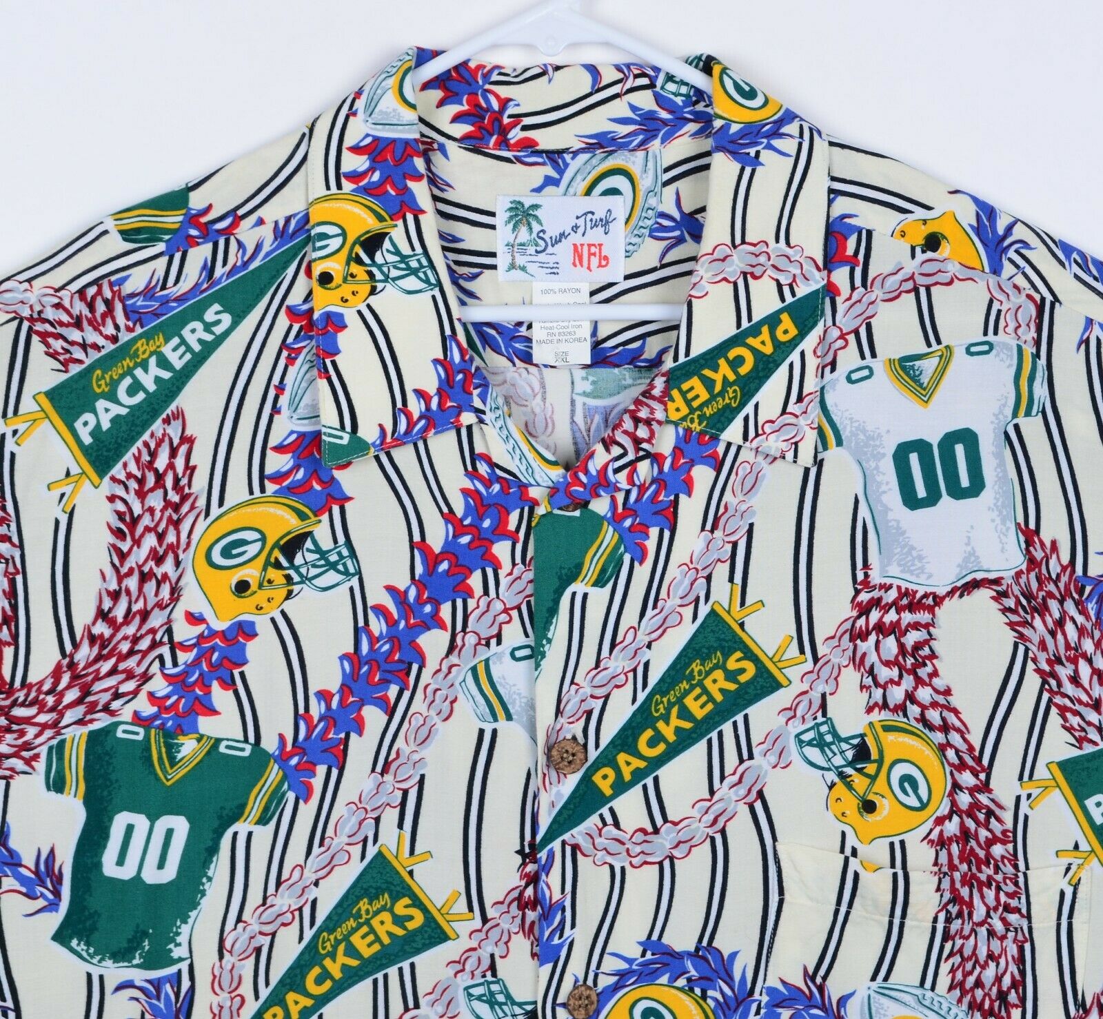 VTG 90s Sun & and Turf Green Bay Packers NFL Hawaiian Shirt 