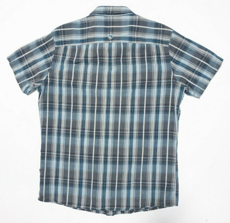 Kuhl Skorpio Shirt Men LT Large Tall Tapered Linen Blend Blue Gray Plaid Outdoor