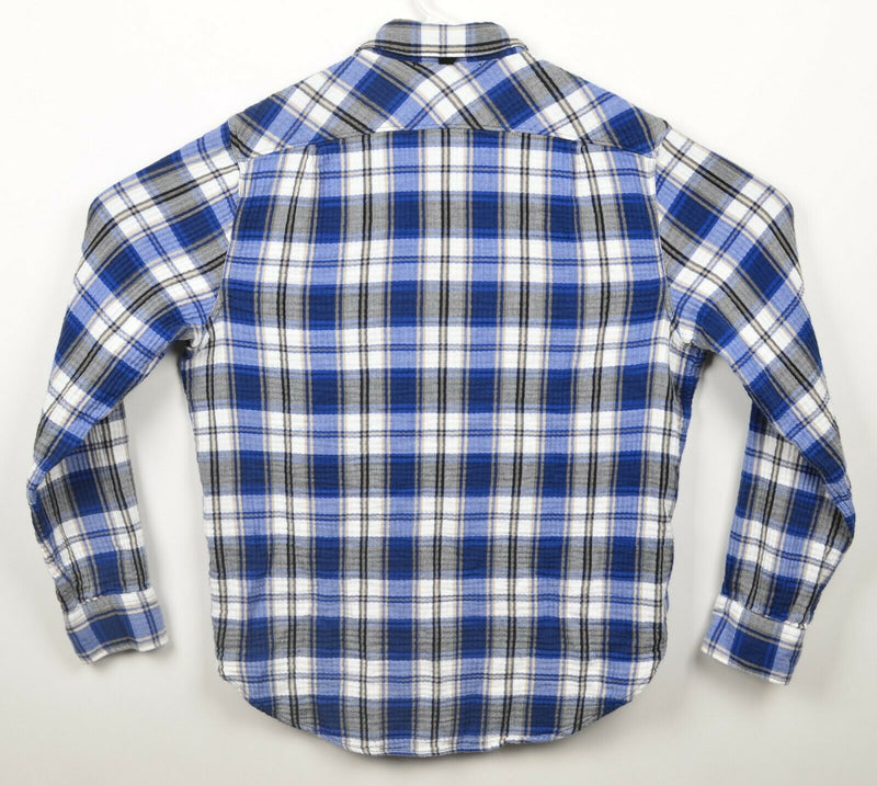 Rag & Bone Men’s Large Blue Plaid Cotton Blend Designer Button-Front Shirt