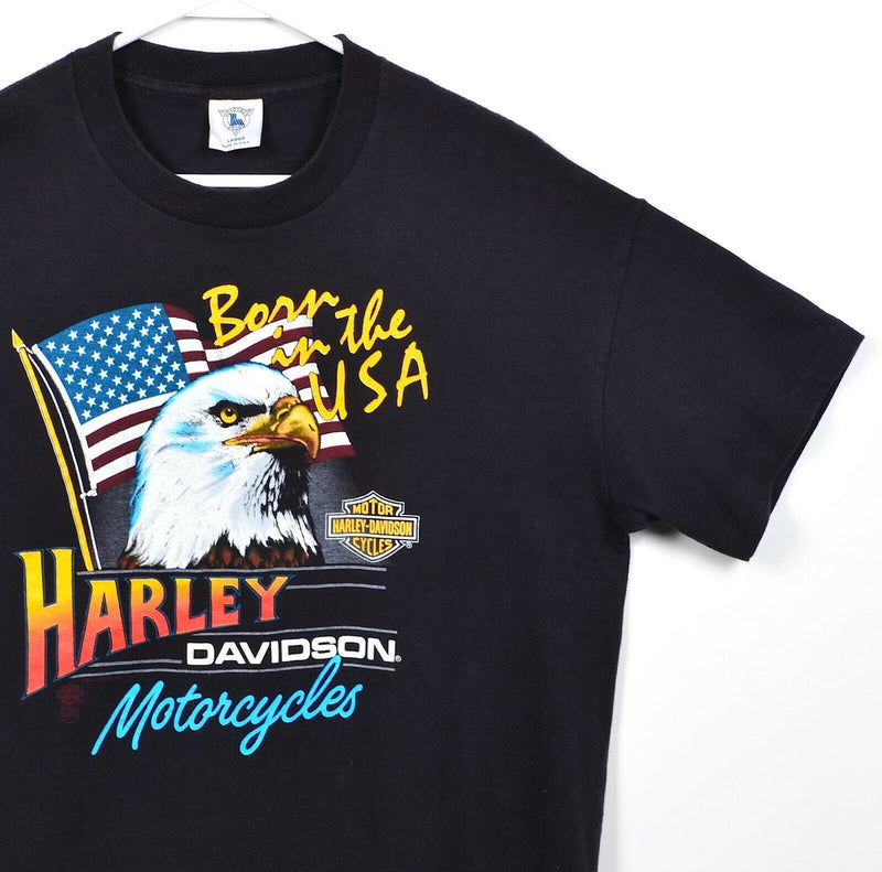 Vintage 80s Harley-Davidson Men's Large Born in USA Eagle Black Graphic T-Shirt