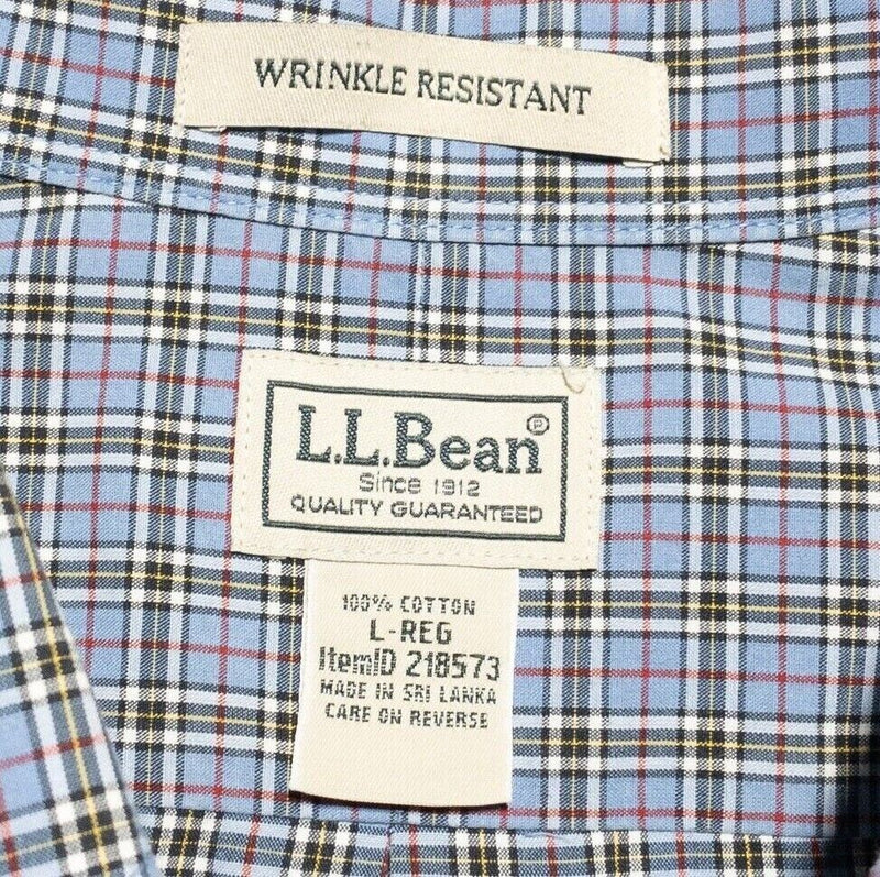 L.L. Bean Shirt Men's Large Wrinkle Resistant Long Sleeve Blue Plaid Button-Down