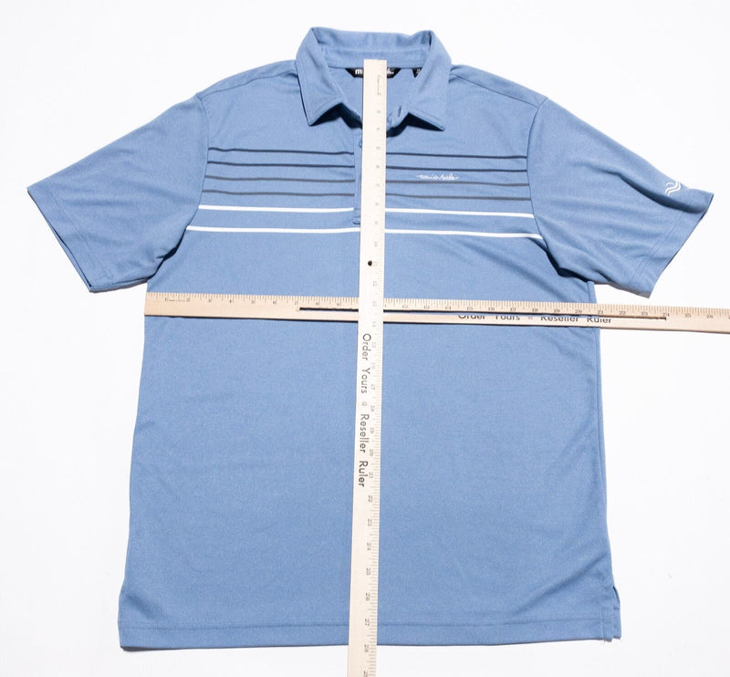 Travis Mathew Polo Shirt Mens Medium Golf Blue Striped Wicking Stretch Polyester