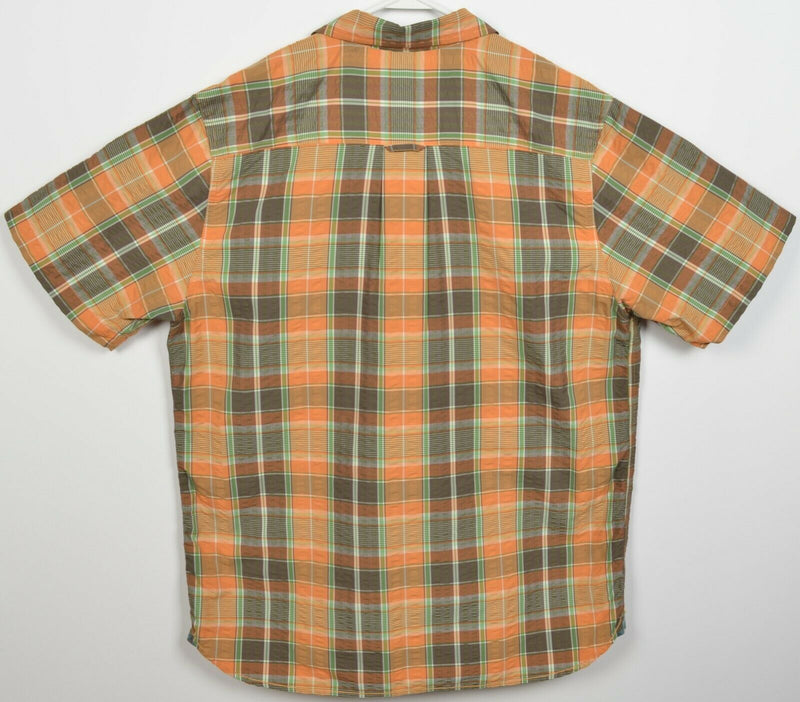 The North Face Men's XL Seersucker Nylon Orange Plaid Hiking Travel Button Shirt