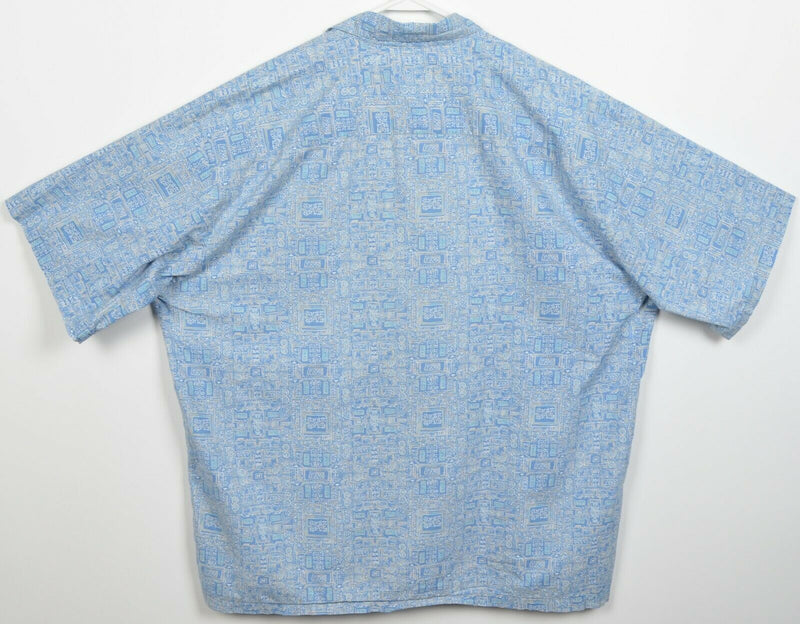 Tori Richard Men's 2XL Blue Geometric Cotton Lawn Hawaiian Aloha Camp Shirt