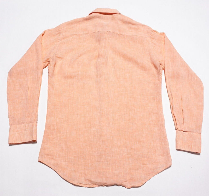 Peter Millar Linen Shirt Men's Small Long Sleeve Button-Front Orange Peach Woven