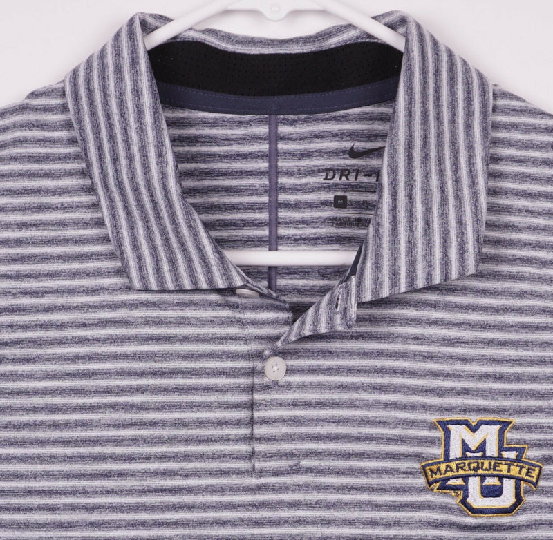 Marquette University Men Medium Tiger Woods Nike Golf Gray Stripe Dri-Fit Shirt