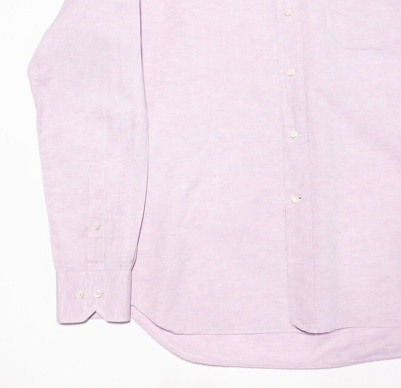 Corneliani Shirt 16.5 Men's Linen Long Sleeve Light Pink/Purple Button-Down