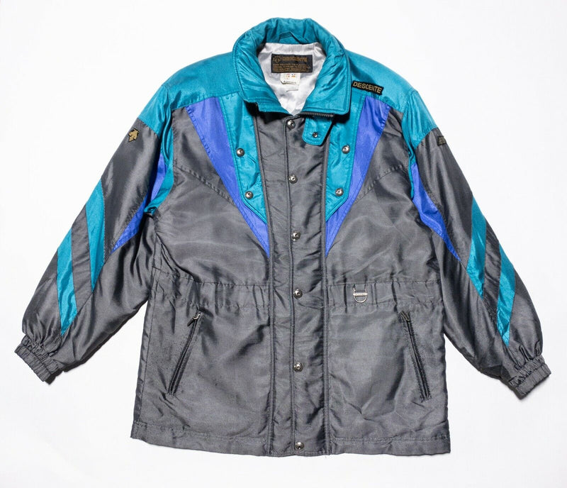 Descente Ski Jacket Men's Medium Vintage 80s 90s Silver Colorblock Zip Snap