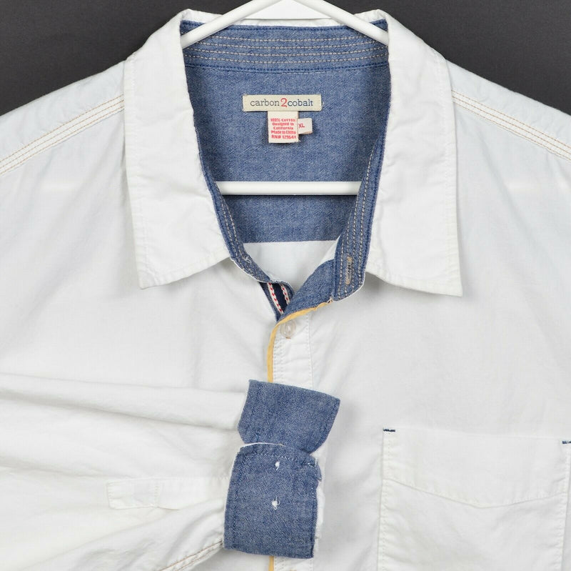 Carbon 2 Cobalt Men's XL Flip Cuff Solid White Long Sleeve Button-Front Shirt