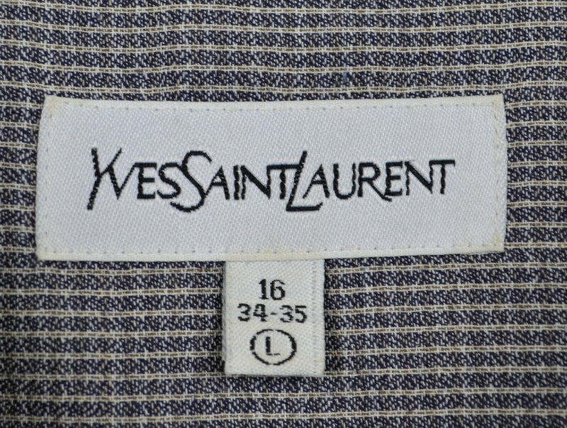 Vintage Yves Saint Laurent Men's Sz Large Band Collar Gray Button-Front Shirt