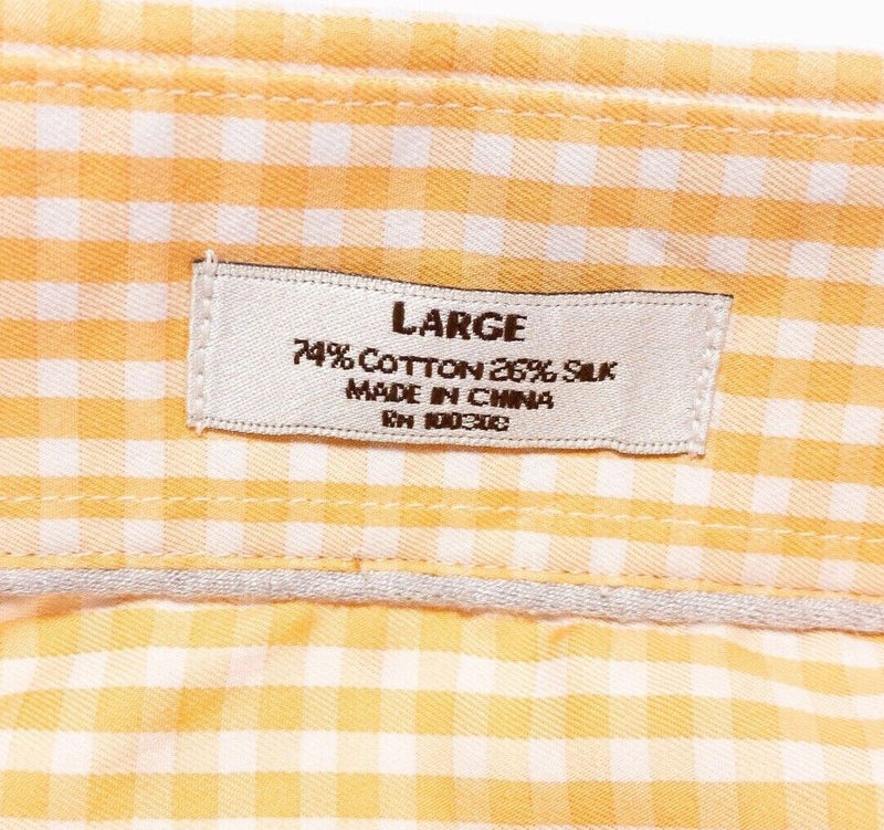 Peter Millar Crown Soft Shirt Large Men's Silk Orange Gingham Check Button-Down