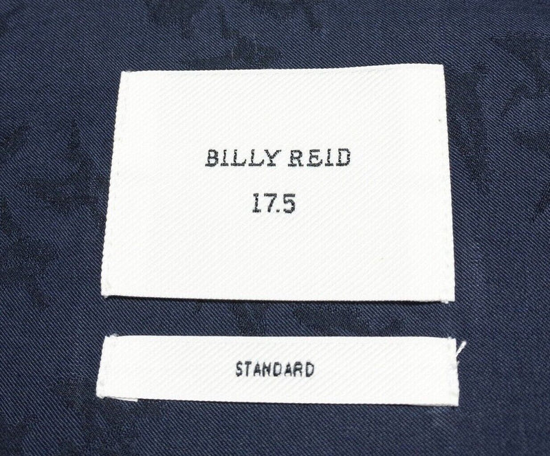 Billy Reid Shirt Men's 17.5 (XL) Bird Pattern Navy Blue Button-Down Italy