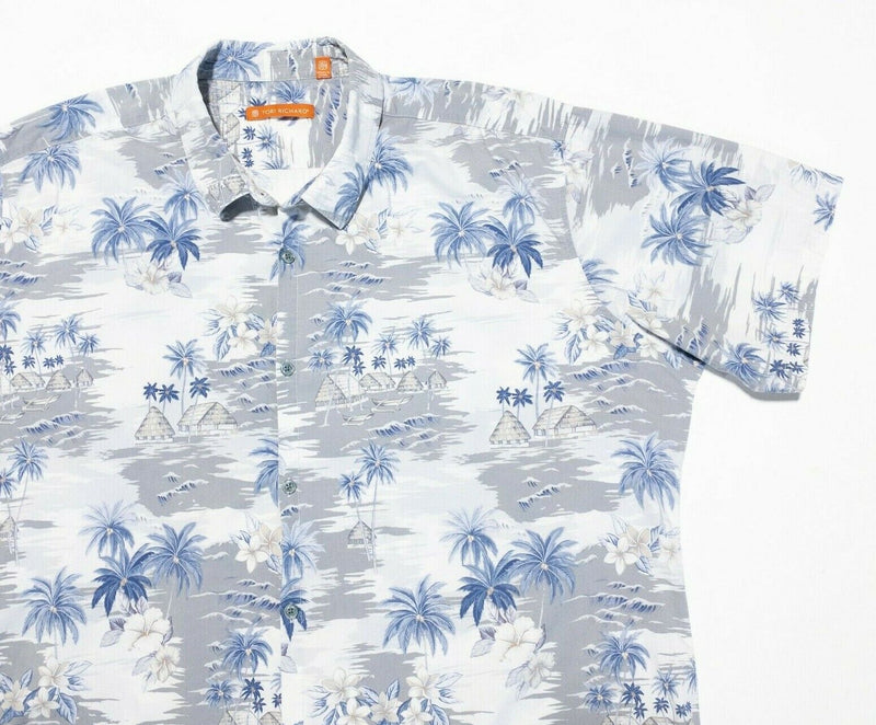 Tori Richard Hawaiian Shirt XL Men's Floral Gray Blue Aloha Cotton Spandex Blend