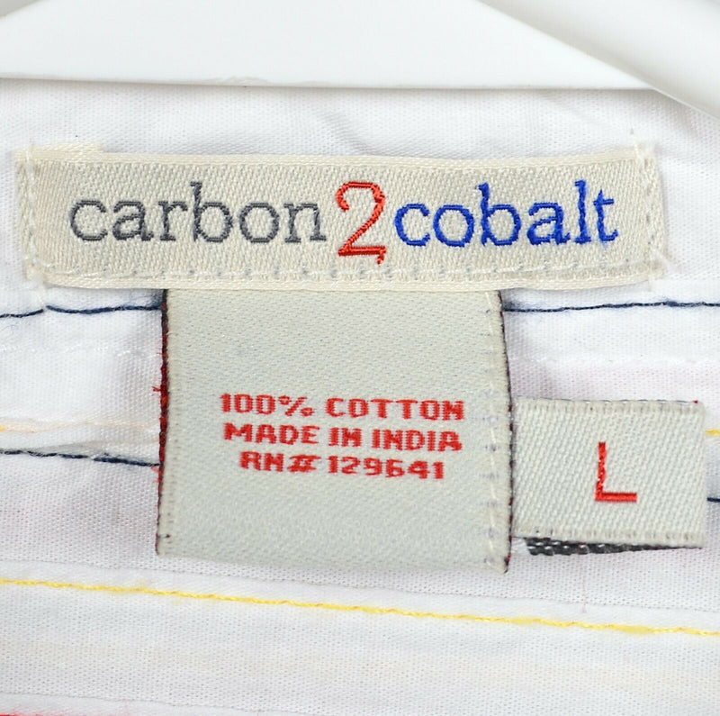 Carbon 2 Cobalt Men's Large White Colorful Red Blue Striped Button-Front Shirt