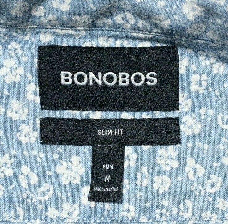 Bonobos Shirt Medium Slim Riviera Chambray Blue Floral Starry Night Short Sleeve