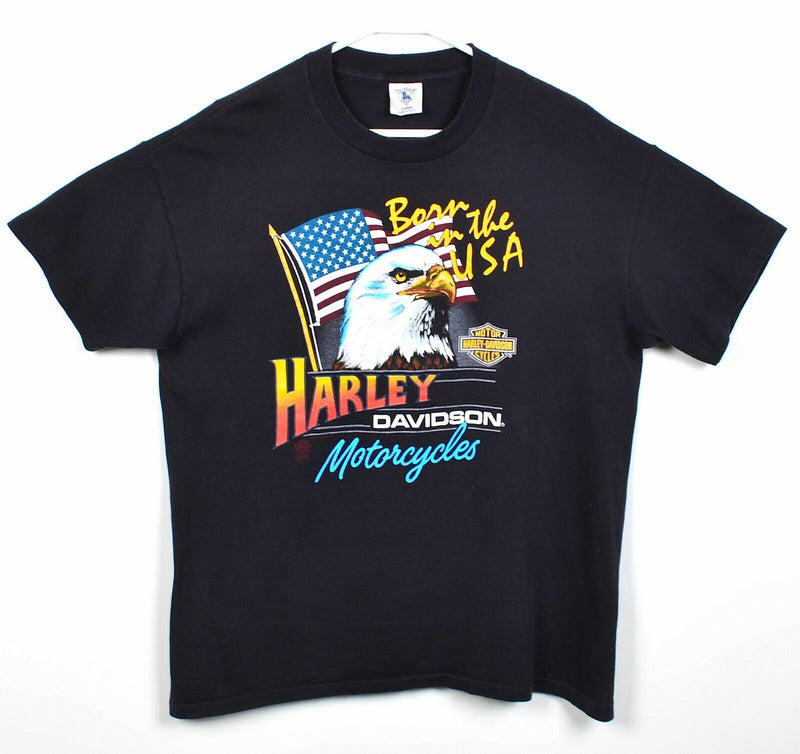 Vintage 80s Harley-Davidson Men's Large Born in USA Eagle Black Graphic T-Shirt