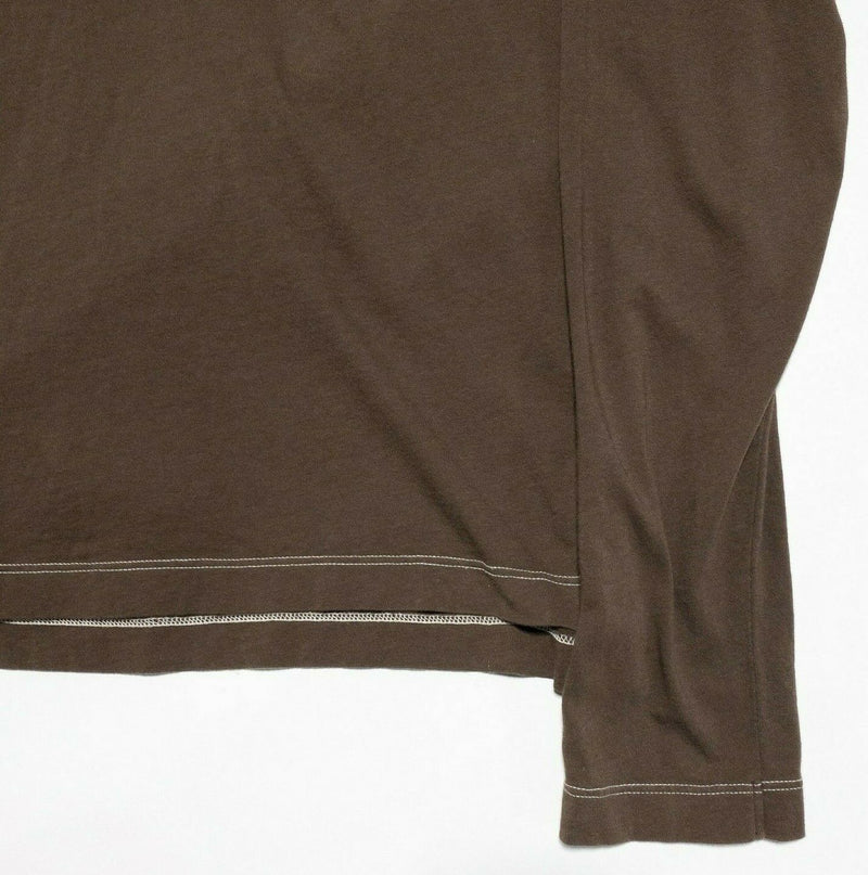 Billy Reid Henley Collar Long Sleeve Shirt Solid Brown Men's Large