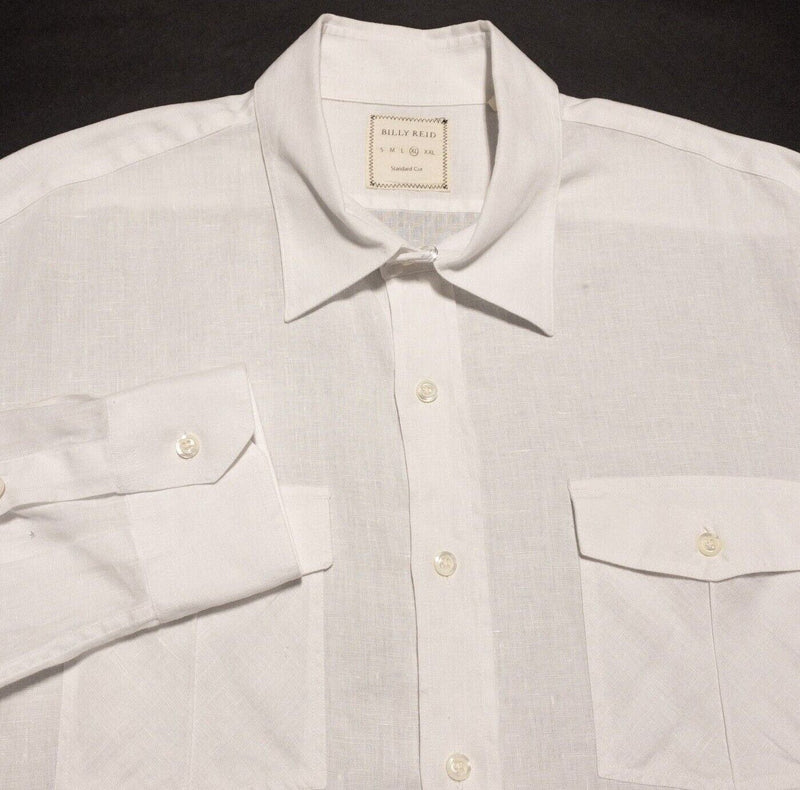 Billy Reid Linen Shirt Men's XL Standard Cut Solid White Long Sleeve Button-Up