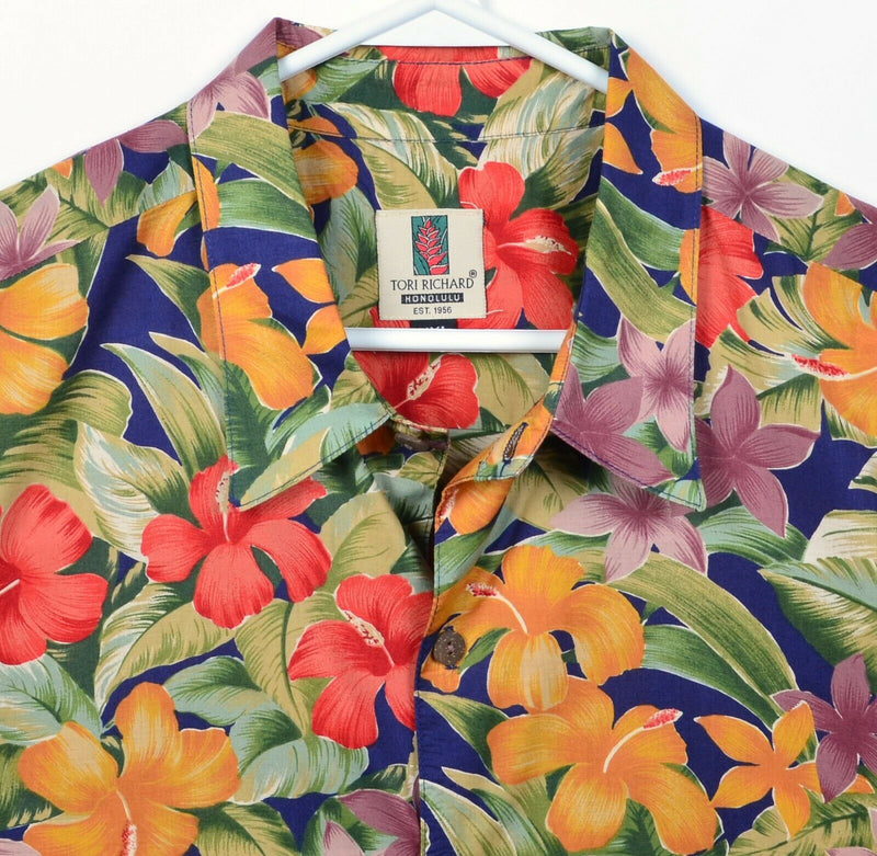 Tori Richard Men's 2XL Floral Multicolor Red Navy Cotton Lawn Hawaiian Shirt