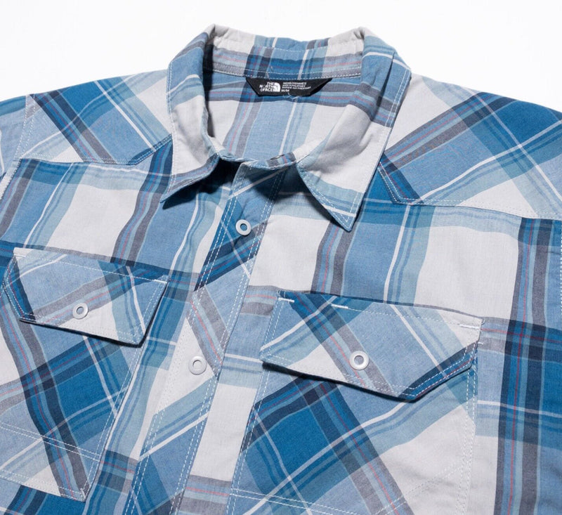 The North Face Snap Shirt Men's Medium Plaid Long Sleeve Blue Outdoor Casual