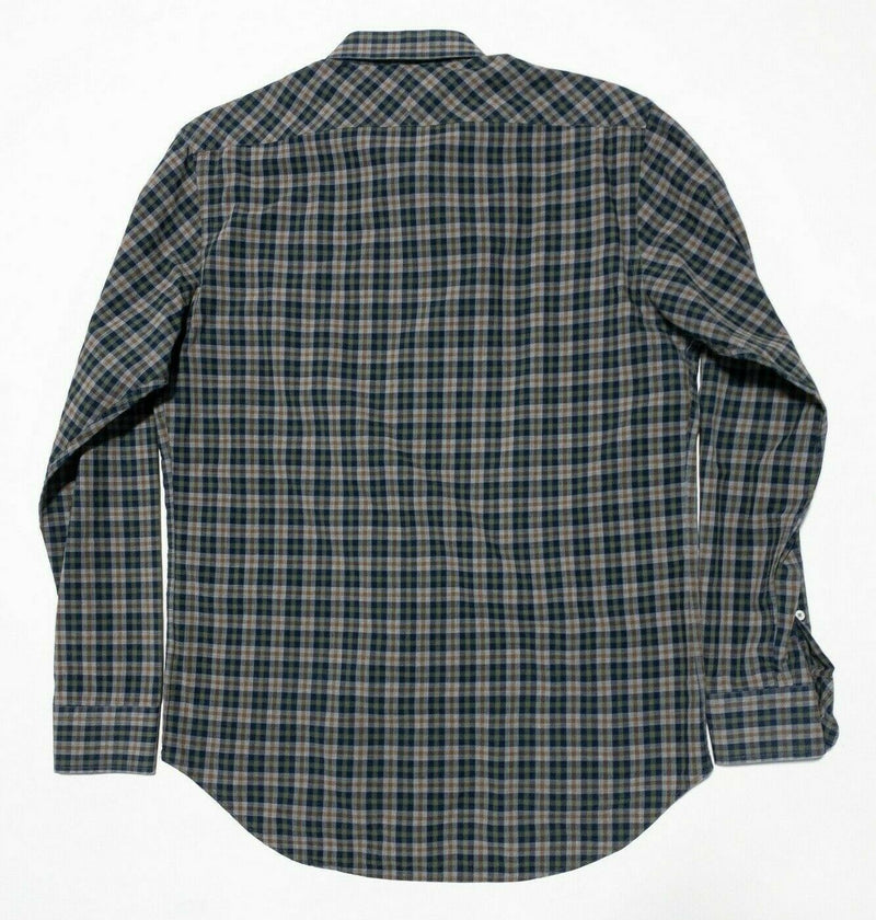 Billy Reid Large Standard Shirt Green Blue Check Long Sleeve Button-Front Men's
