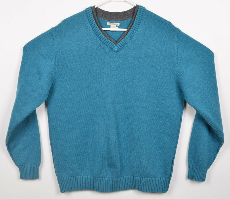 Carbon 2 Cobalt Men's Large Teal Cotton Cashmere Blend V-Neck Pullover Sweater