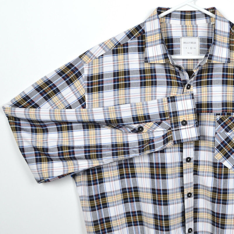 Billy Reid Men's XL Slim Cut Black Yellow Plaid Cotton Rayon Blend Italy Shirt