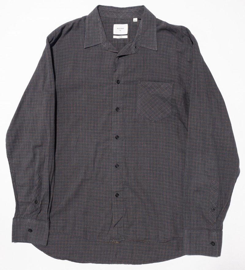 Billy Reid Shirt XL Standard Men's Long Sleeve Italy Gray Plaid Button-Front