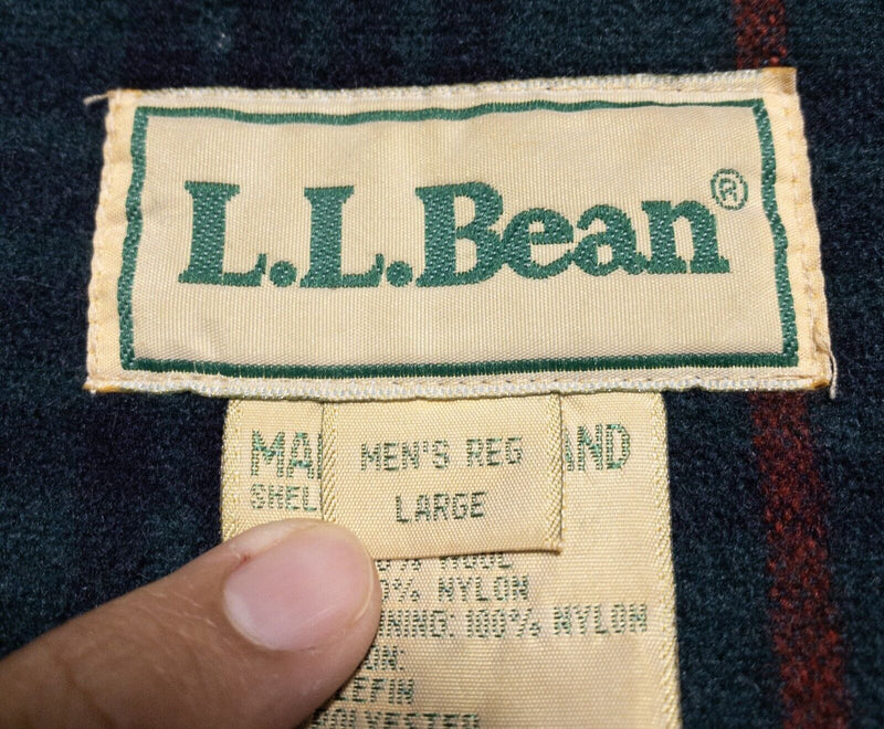 LL Bean Wool Lined Coat Men's Large Full Zip Snap Hooded Red Thinsulate Vintage