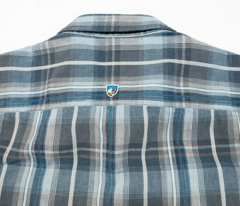Kuhl Skorpio Shirt Men LT Large Tall Tapered Linen Blend Blue Gray Plaid Outdoor