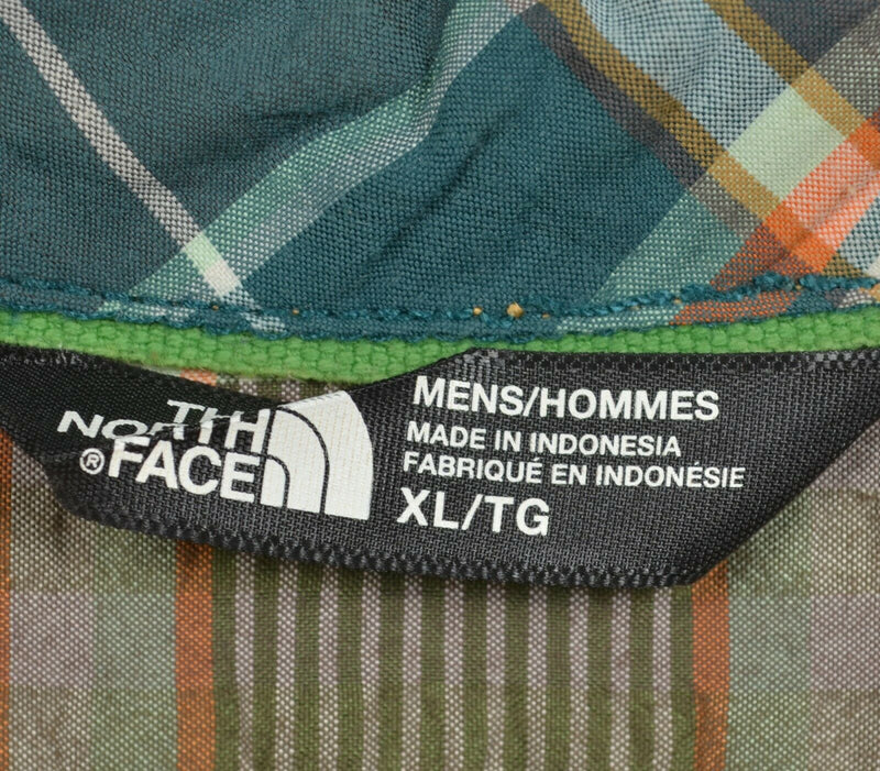 The North Face Men's XL Seersucker Nylon Orange Plaid Hiking Travel Button Shirt