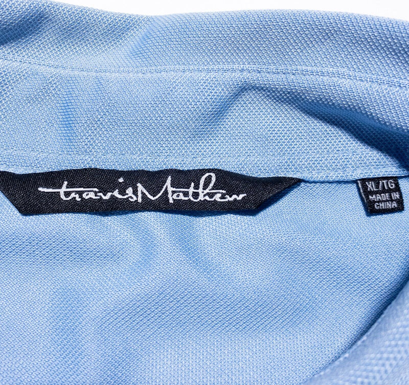 Travis Mathew Golf Polo Shirt Men's XL Blue Chest Stripe Wicking Polyester