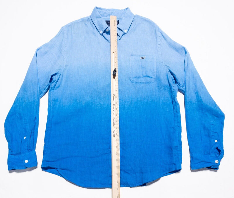 Vineyard Vines Linen Shirt Men's Medium Slim Tucker Ombre Dip Dye Blue Whale